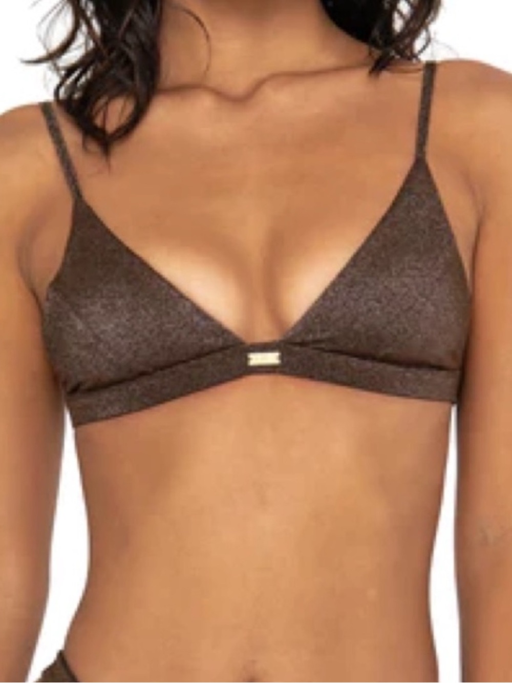 NWOT Fae Luna Swim Bikini Top in Espresso With Metallic Gold Accents Size Medium